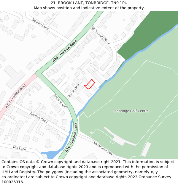 21, BROOK LANE, TONBRIDGE, TN9 1PU: Location map and indicative extent of plot
