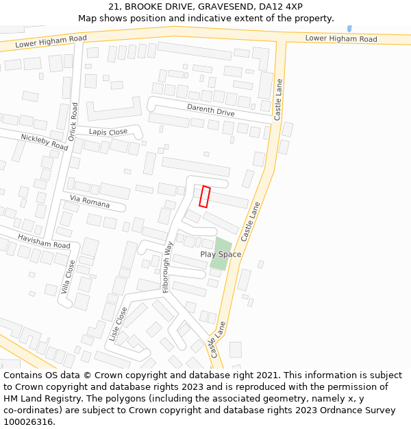21, BROOKE DRIVE, GRAVESEND, DA12 4XP: Location map and indicative extent of plot