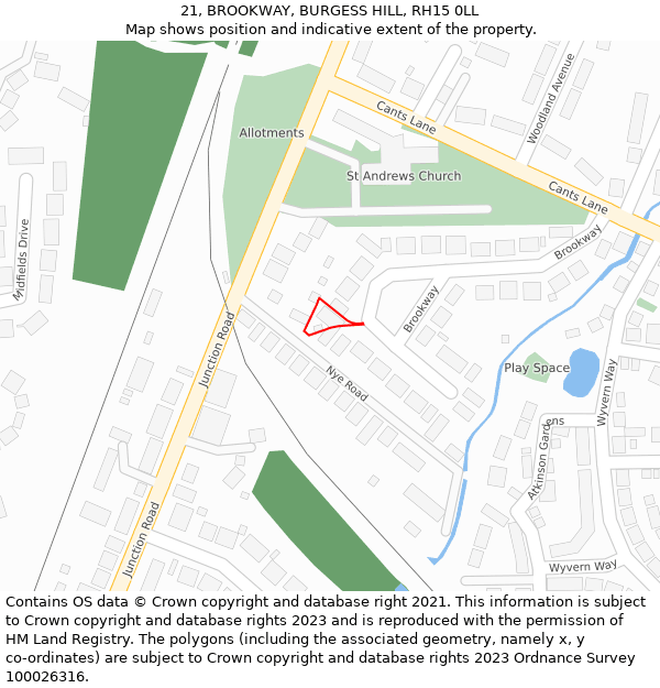 21, BROOKWAY, BURGESS HILL, RH15 0LL: Location map and indicative extent of plot