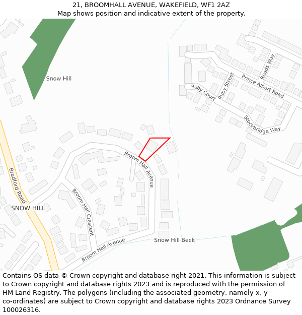 21, BROOMHALL AVENUE, WAKEFIELD, WF1 2AZ: Location map and indicative extent of plot