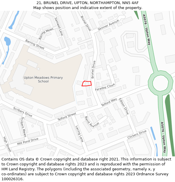 21, BRUNEL DRIVE, UPTON, NORTHAMPTON, NN5 4AF: Location map and indicative extent of plot