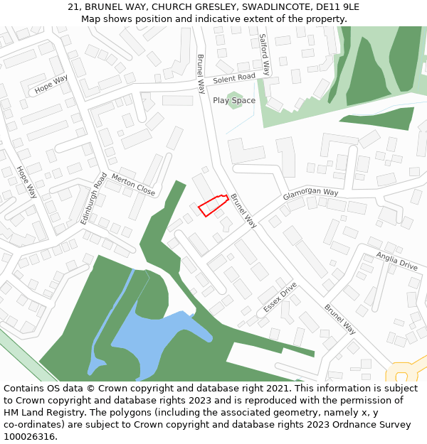 21, BRUNEL WAY, CHURCH GRESLEY, SWADLINCOTE, DE11 9LE: Location map and indicative extent of plot