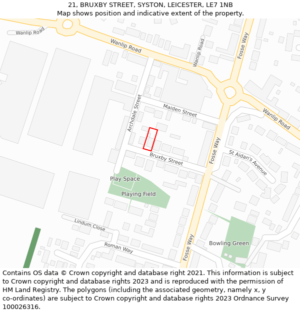 21, BRUXBY STREET, SYSTON, LEICESTER, LE7 1NB: Location map and indicative extent of plot