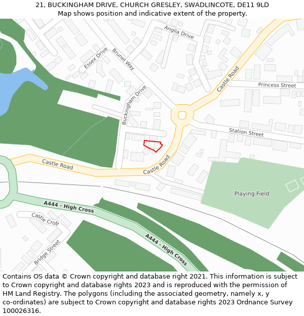 21, BUCKINGHAM DRIVE, CHURCH GRESLEY, SWADLINCOTE, DE11 9LD: Location map and indicative extent of plot