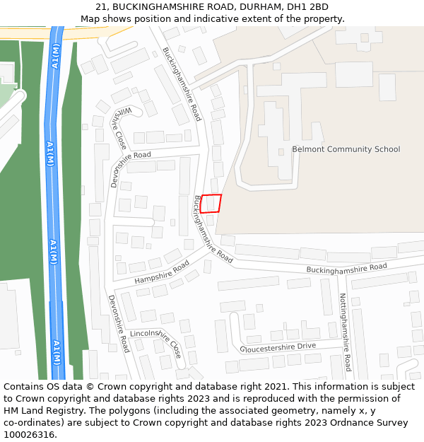 21, BUCKINGHAMSHIRE ROAD, DURHAM, DH1 2BD: Location map and indicative extent of plot