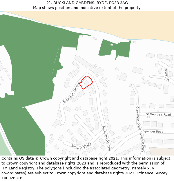 21, BUCKLAND GARDENS, RYDE, PO33 3AG: Location map and indicative extent of plot