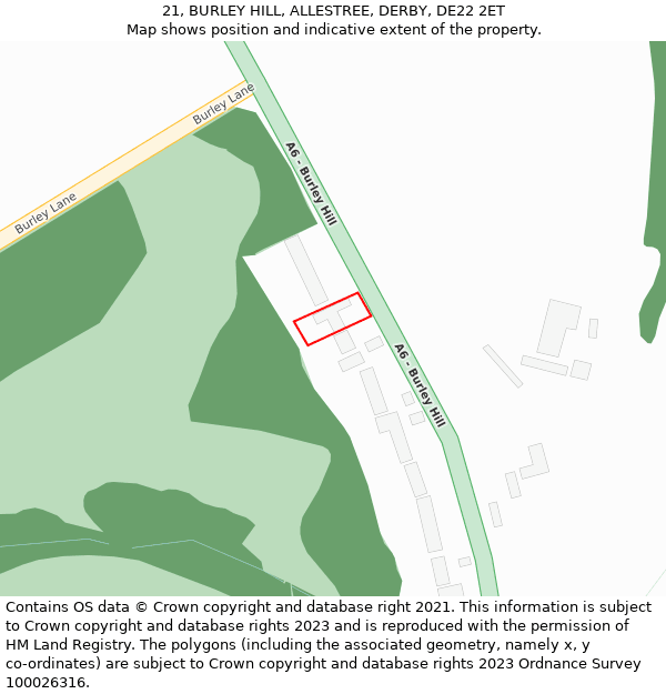 21, BURLEY HILL, ALLESTREE, DERBY, DE22 2ET: Location map and indicative extent of plot