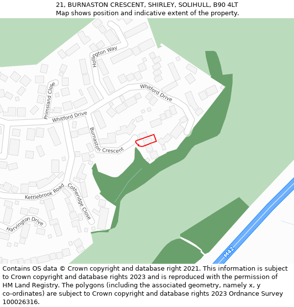 21, BURNASTON CRESCENT, SHIRLEY, SOLIHULL, B90 4LT: Location map and indicative extent of plot