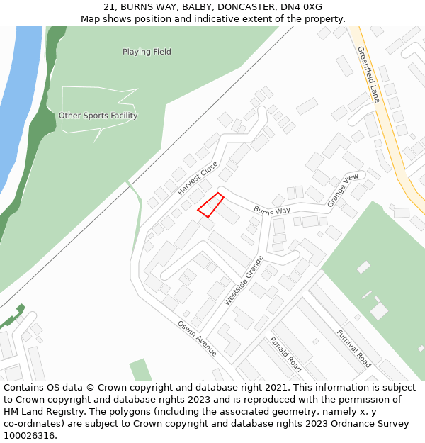 21, BURNS WAY, BALBY, DONCASTER, DN4 0XG: Location map and indicative extent of plot