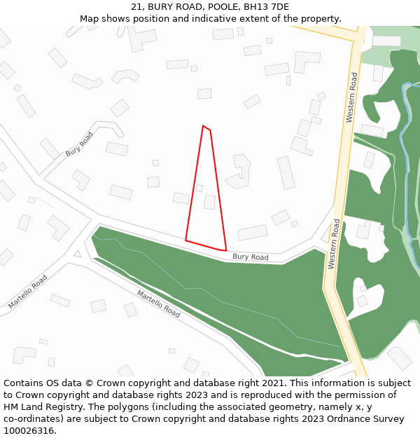 21, BURY ROAD, POOLE, BH13 7DE: Location map and indicative extent of plot