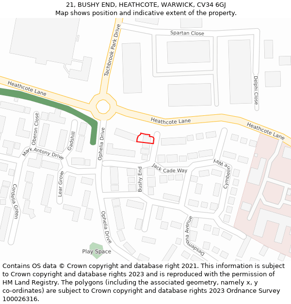 21, BUSHY END, HEATHCOTE, WARWICK, CV34 6GJ: Location map and indicative extent of plot