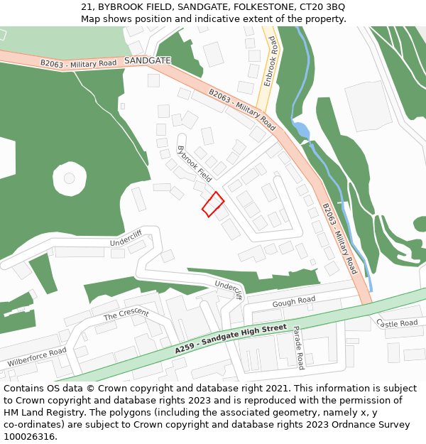21, BYBROOK FIELD, SANDGATE, FOLKESTONE, CT20 3BQ: Location map and indicative extent of plot
