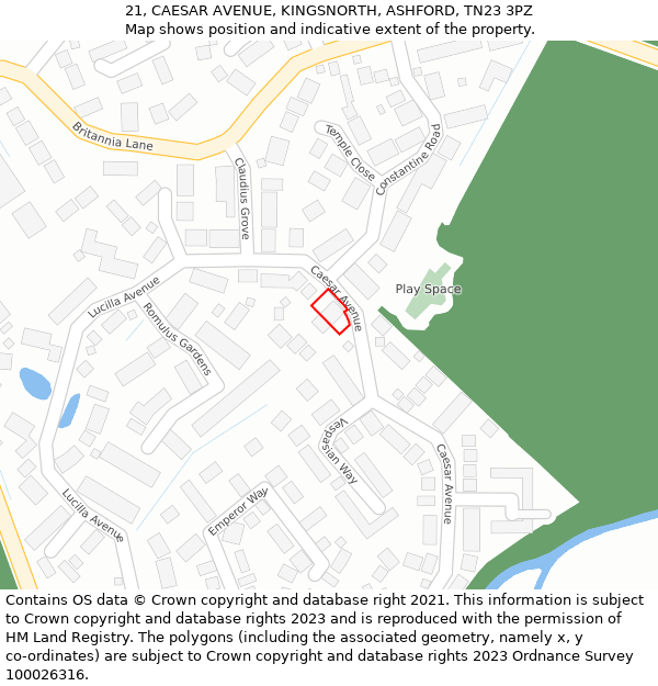 21, CAESAR AVENUE, KINGSNORTH, ASHFORD, TN23 3PZ: Location map and indicative extent of plot