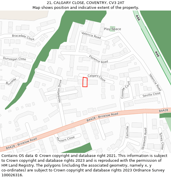 21, CALGARY CLOSE, COVENTRY, CV3 2AT: Location map and indicative extent of plot