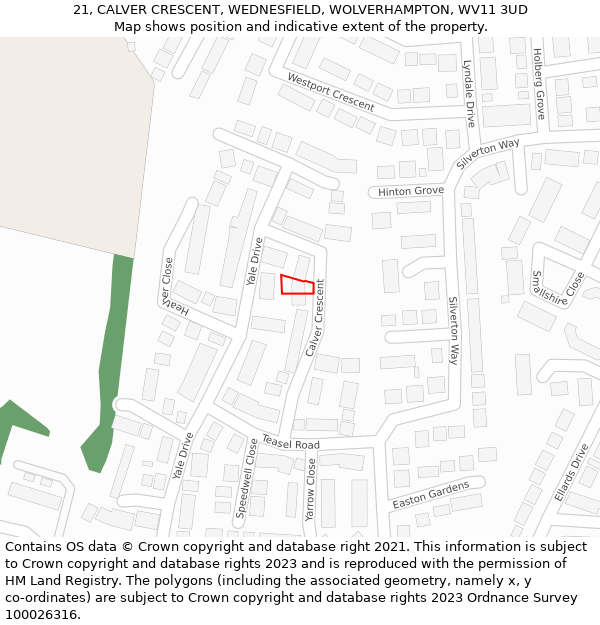 21, CALVER CRESCENT, WEDNESFIELD, WOLVERHAMPTON, WV11 3UD: Location map and indicative extent of plot