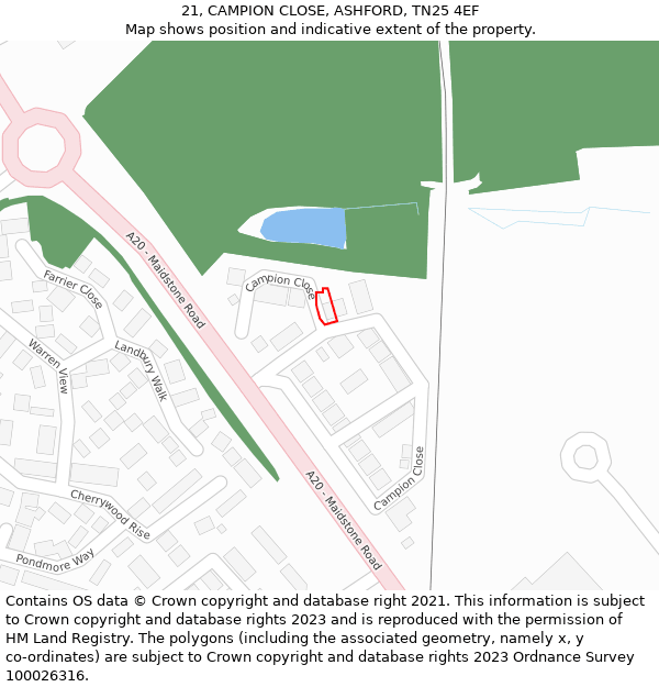 21, CAMPION CLOSE, ASHFORD, TN25 4EF: Location map and indicative extent of plot