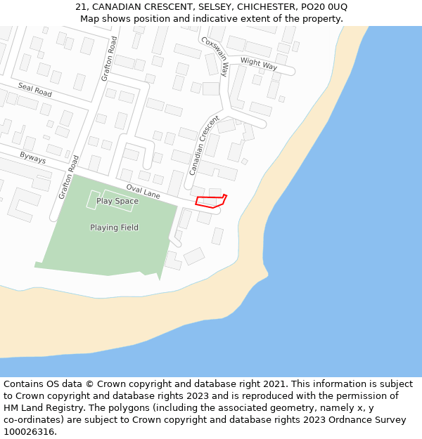 21, CANADIAN CRESCENT, SELSEY, CHICHESTER, PO20 0UQ: Location map and indicative extent of plot