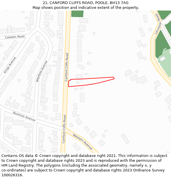 21, CANFORD CLIFFS ROAD, POOLE, BH13 7AG: Location map and indicative extent of plot