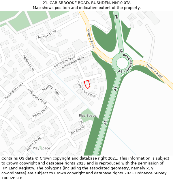 21, CARISBROOKE ROAD, RUSHDEN, NN10 0TA: Location map and indicative extent of plot
