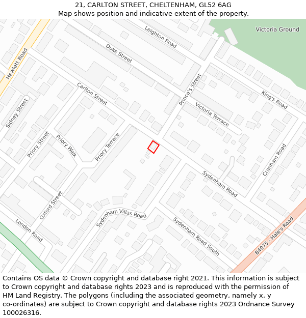 21, CARLTON STREET, CHELTENHAM, GL52 6AG: Location map and indicative extent of plot