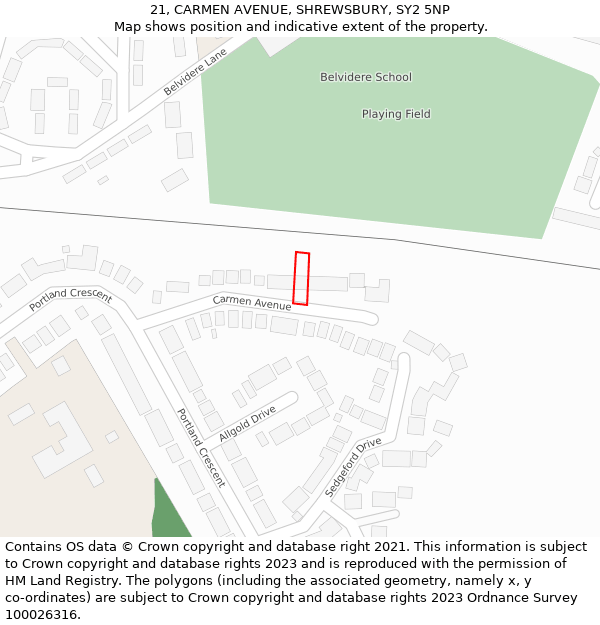 21, CARMEN AVENUE, SHREWSBURY, SY2 5NP: Location map and indicative extent of plot