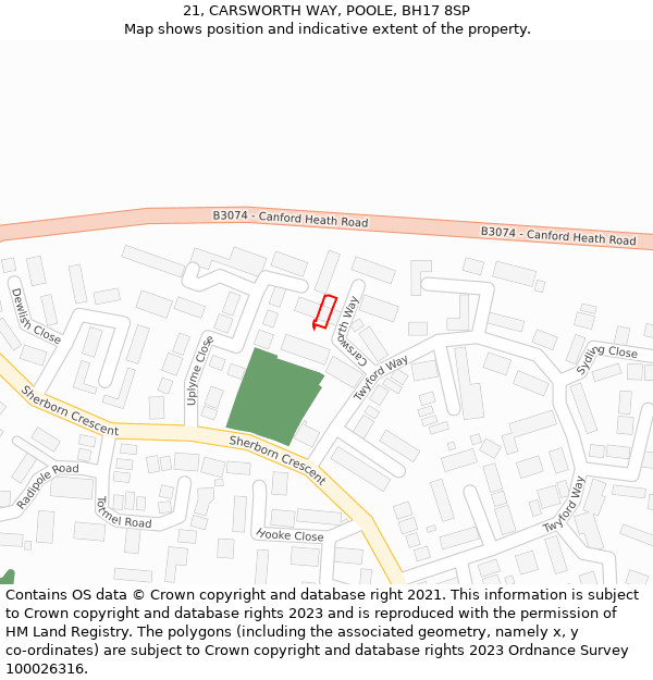 21, CARSWORTH WAY, POOLE, BH17 8SP: Location map and indicative extent of plot