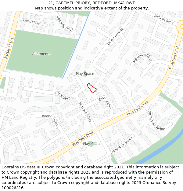 21, CARTMEL PRIORY, BEDFORD, MK41 0WE: Location map and indicative extent of plot