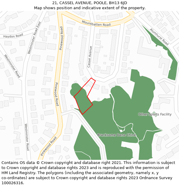 21, CASSEL AVENUE, POOLE, BH13 6JD: Location map and indicative extent of plot