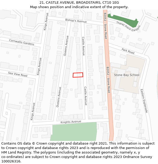 21, CASTLE AVENUE, BROADSTAIRS, CT10 1EG: Location map and indicative extent of plot