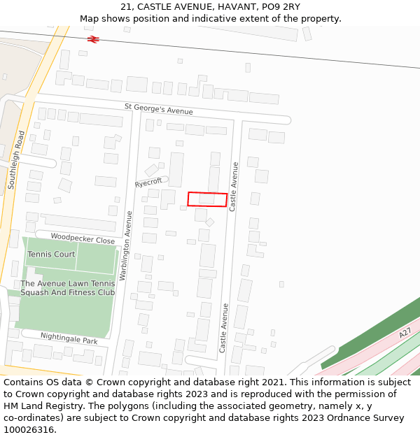 21, CASTLE AVENUE, HAVANT, PO9 2RY: Location map and indicative extent of plot