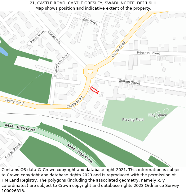 21, CASTLE ROAD, CASTLE GRESLEY, SWADLINCOTE, DE11 9LH: Location map and indicative extent of plot