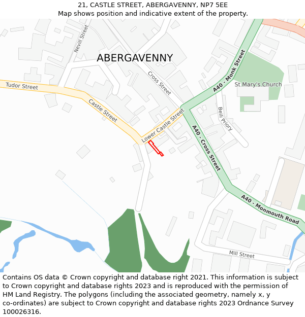 21, CASTLE STREET, ABERGAVENNY, NP7 5EE: Location map and indicative extent of plot