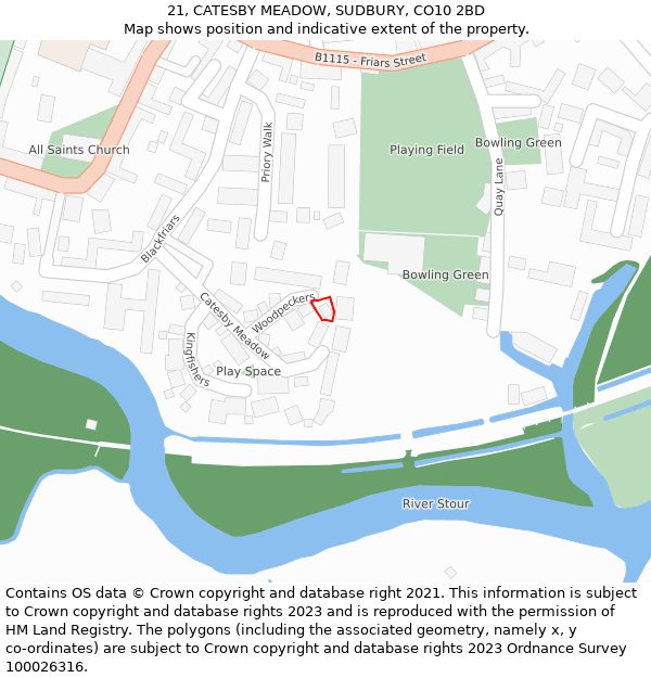 21, CATESBY MEADOW, SUDBURY, CO10 2BD: Location map and indicative extent of plot