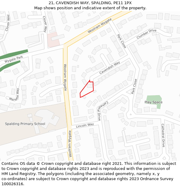 21, CAVENDISH WAY, SPALDING, PE11 1PX: Location map and indicative extent of plot