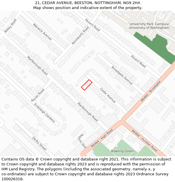 21, CEDAR AVENUE, BEESTON, NOTTINGHAM, NG9 2HA: Location map and indicative extent of plot