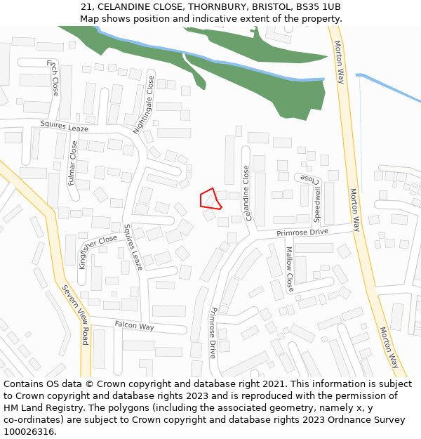 21, CELANDINE CLOSE, THORNBURY, BRISTOL, BS35 1UB: Location map and indicative extent of plot