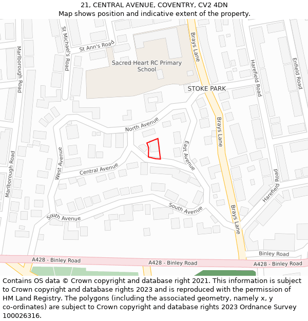 21, CENTRAL AVENUE, COVENTRY, CV2 4DN: Location map and indicative extent of plot