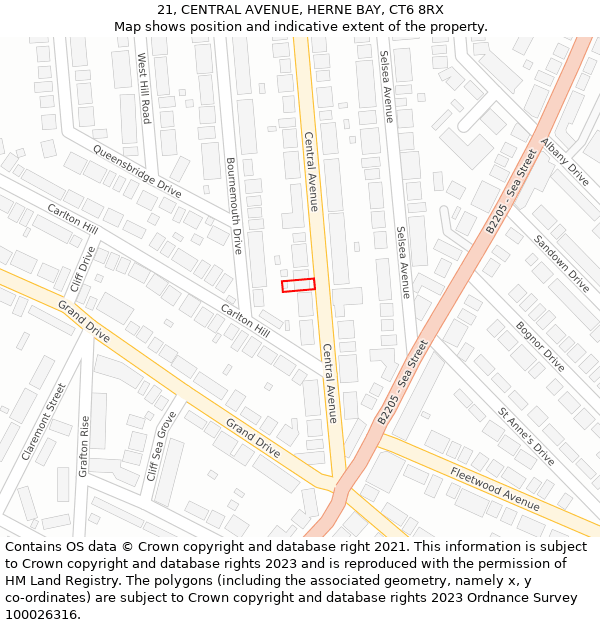21, CENTRAL AVENUE, HERNE BAY, CT6 8RX: Location map and indicative extent of plot