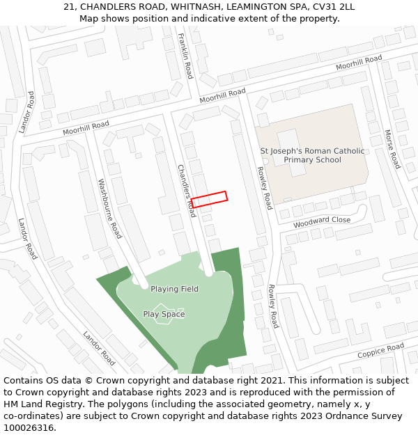 21, CHANDLERS ROAD, WHITNASH, LEAMINGTON SPA, CV31 2LL: Location map and indicative extent of plot