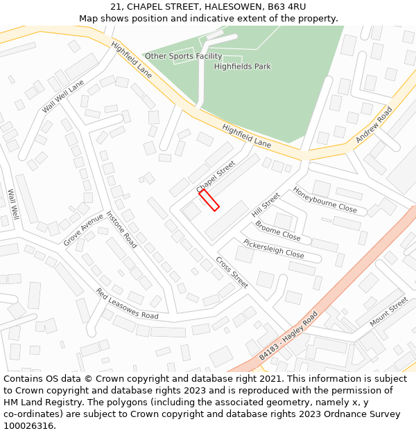 21, CHAPEL STREET, HALESOWEN, B63 4RU: Location map and indicative extent of plot