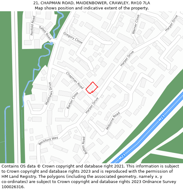 21, CHAPMAN ROAD, MAIDENBOWER, CRAWLEY, RH10 7LA: Location map and indicative extent of plot