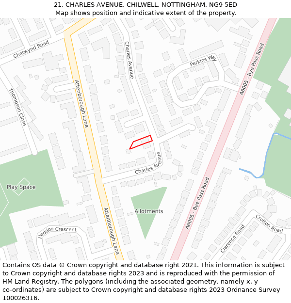 21, CHARLES AVENUE, CHILWELL, NOTTINGHAM, NG9 5ED: Location map and indicative extent of plot