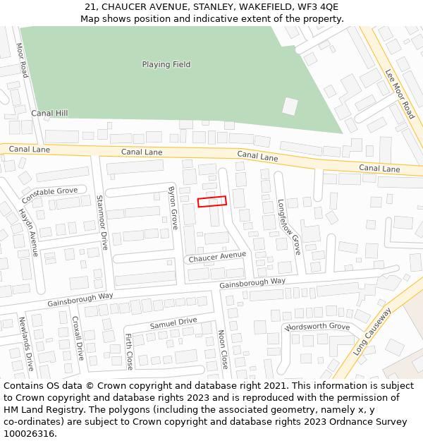 21, CHAUCER AVENUE, STANLEY, WAKEFIELD, WF3 4QE: Location map and indicative extent of plot