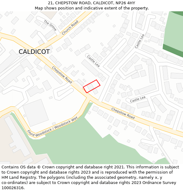 21, CHEPSTOW ROAD, CALDICOT, NP26 4HY: Location map and indicative extent of plot