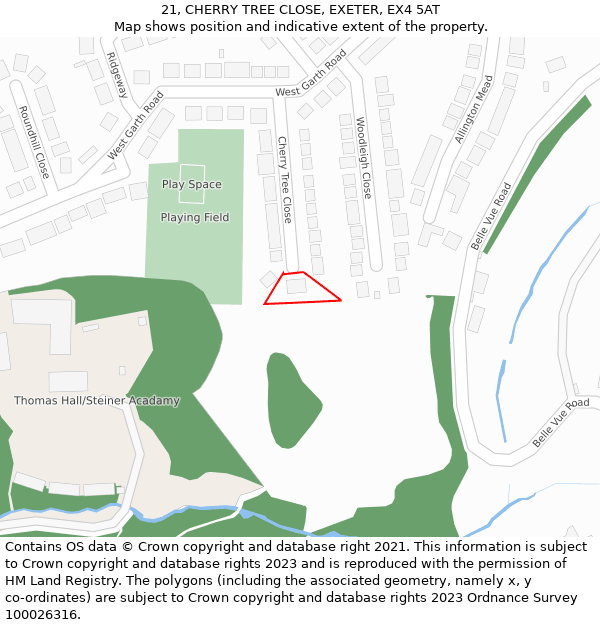 21, CHERRY TREE CLOSE, EXETER, EX4 5AT: Location map and indicative extent of plot