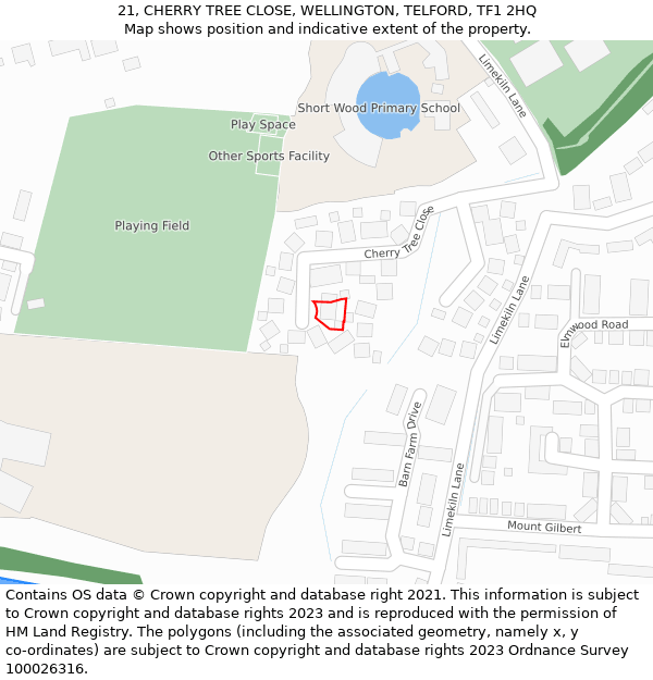 21, CHERRY TREE CLOSE, WELLINGTON, TELFORD, TF1 2HQ: Location map and indicative extent of plot