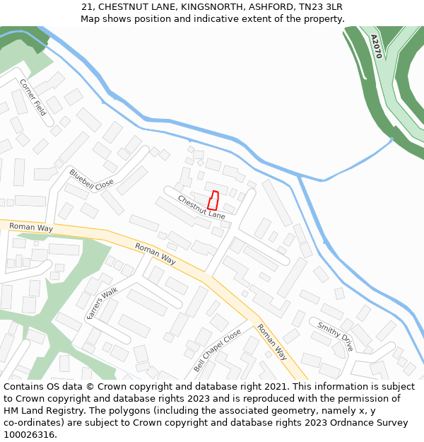 21, CHESTNUT LANE, KINGSNORTH, ASHFORD, TN23 3LR: Location map and indicative extent of plot