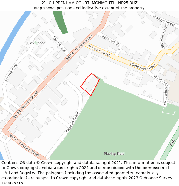 21, CHIPPENHAM COURT, MONMOUTH, NP25 3UZ: Location map and indicative extent of plot