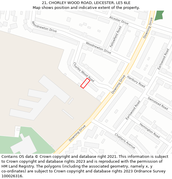 21, CHORLEY WOOD ROAD, LEICESTER, LE5 6LE: Location map and indicative extent of plot