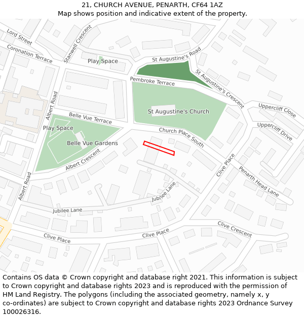 21, CHURCH AVENUE, PENARTH, CF64 1AZ: Location map and indicative extent of plot